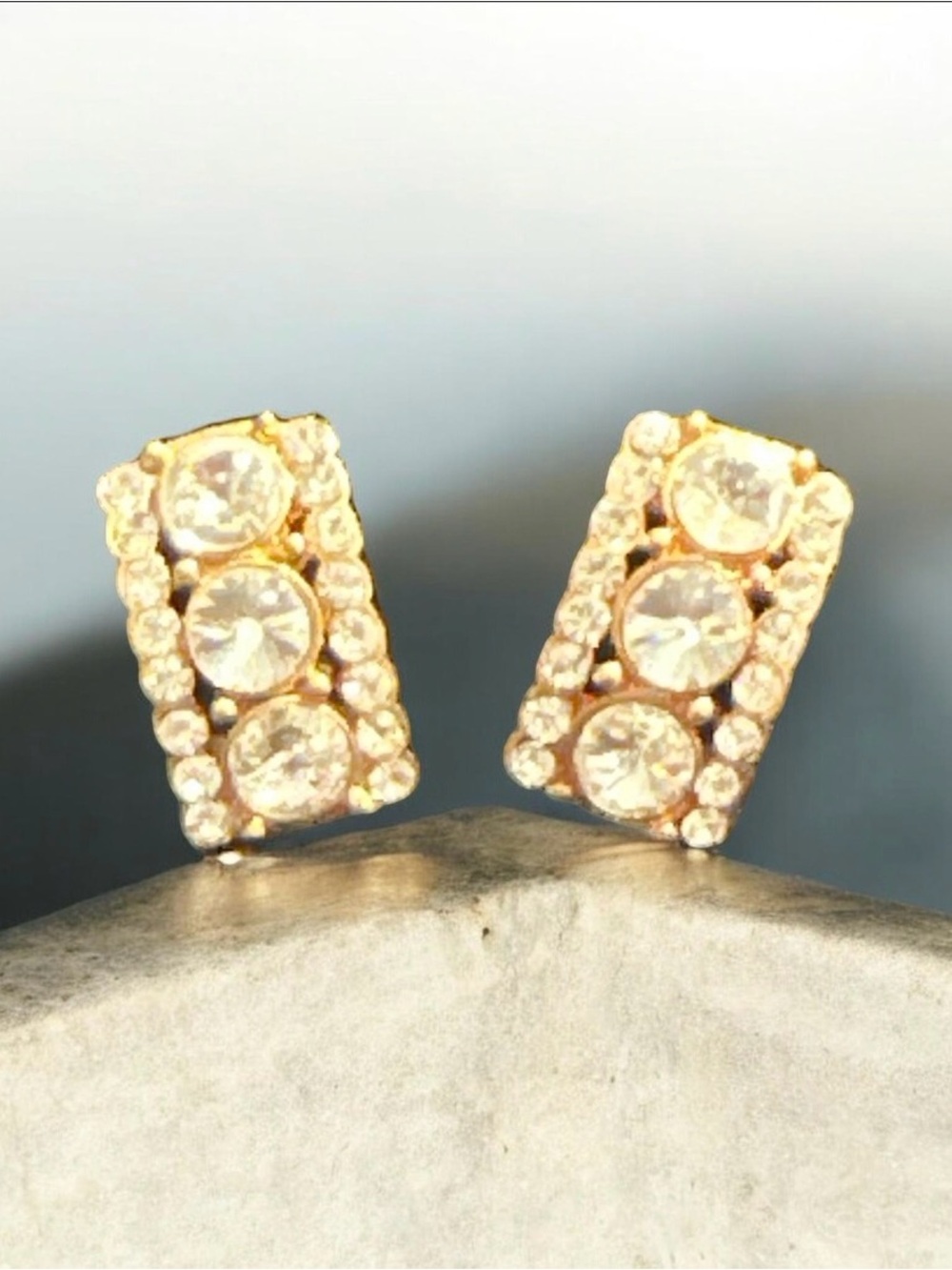 Gold-Tone Crystal Rectangle Stud Earrings - Clear
476